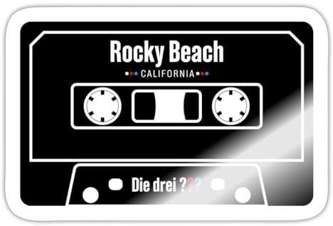 Spreadshirt Die drei Fragezeichen Rocky Beach Kassette Sticker Aufkleber, 10 x 10 cm, Weiß glänzend