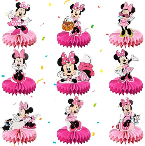 Tischdekoration Geburtstag Mädchen, 9 Stück Honeycomb Dekorationen Tischdeko Geburtstag Mouse Geburtstagsdeko Kindergeburtstage Party Tischdeko für Geburtstag Kinder