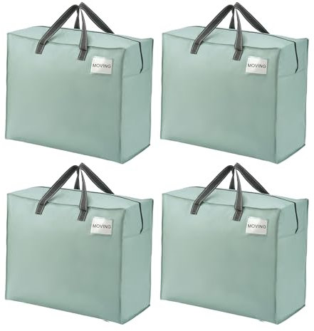VENO 4 Pack 84L Large Storage Bags, Duvet Storage Bag King Size for Moving, Underbed Storage Bags for Bedding, Laundry Packing Boxes Clothes, Pillows, Blankets (Light Green, 4 Pack 84L)