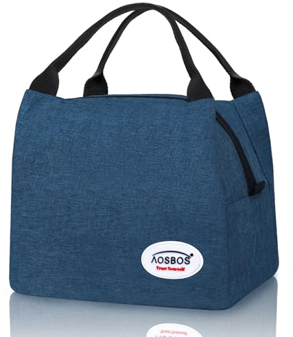AOSBOS Mini Kühltasche Klein Lunchtasche Damen Lunch Bag Isoliertasche Für unterwegs Thermotasche Fahrrad Faltbar Wasserdicht Reißverschluss 8,5L Navy