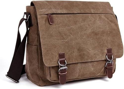 Rufun Schultertasche für Männer Leinwand Laptop Tasche Kreuzkörper Aktentasche Schultasche (Khaki, L)