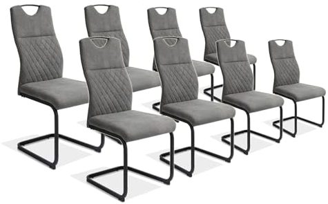 jiexi Moderner Esszimmerstuhl, hohe Rückenlehne, freischwingende Beine (Grau, 8 Stühle, Einheitsgröße)