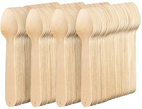 MATANA 400 Premium Wooden Spoons - 16 cm Birch Wood, Smooth & Splinter-Free, Plastic-Free Party Cutlery for BBQs, Picnics, Weddings & Catering - Compostable and Biodegradable