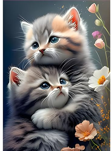MOGTAA Katze Diamond Painting Erwachsene, 5D Blume Diamant Painting Bilder Erwachsene, DIY Diamond Art Tiere Diamant Malerei Bilder für Home Wand Dekor 30x40cm