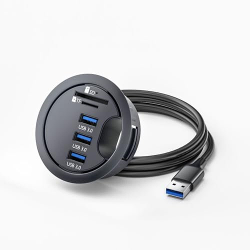 ChenYang USB 3.0 Flush Mount Desktop HUB,3 USB 3.0 Port HUB Grommet Hole 2.36(60mm) with SD/TF Card Reader Port