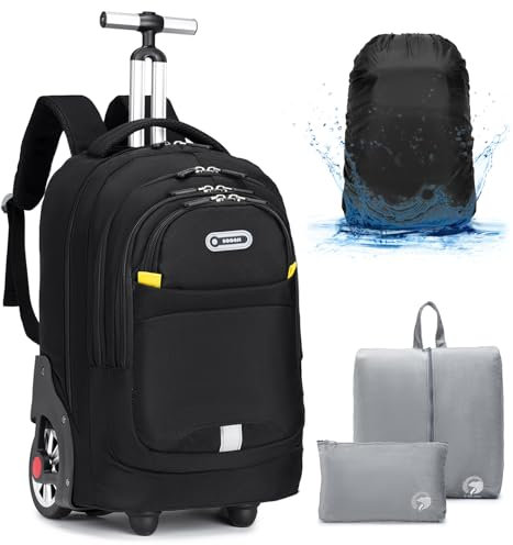 SPAHER Sac à Dos à Roulettes pour Ordinateur Portable 14 Valise Cabine 45x36x20 easyJet Sacoche à Roulette Grand Sac à Dos de Voyage Sac a Dos Cabine Valise Bagage Cabine EasyJet Forfait 4 en 1 Noir