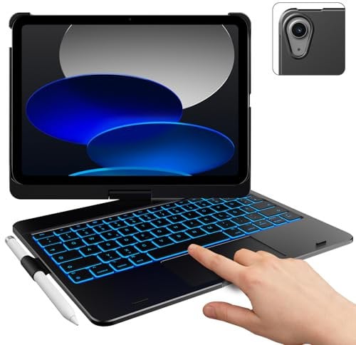 typecase Funda con teclado para iPad de 10.9 pulgadas 2022 y iPad de 11 pulgadas (A16, 2025) - con panel táctil multitáctil, rotación de 360°, retroiluminación RGB, soporte para bolígrafo, QWERTZ –
