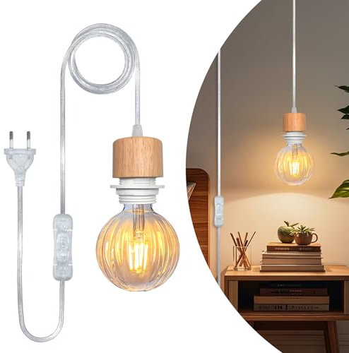 Hängelampe mit Stecker, 500CM Transparent Kabel, Lampenfassung E27 mit Kabel und Schalter, Pendelleuchte mit Stecker, Lampenkabel mit Fassung, Hängeleuchte Steckdose, DIY Innenraum Kreatives Licht