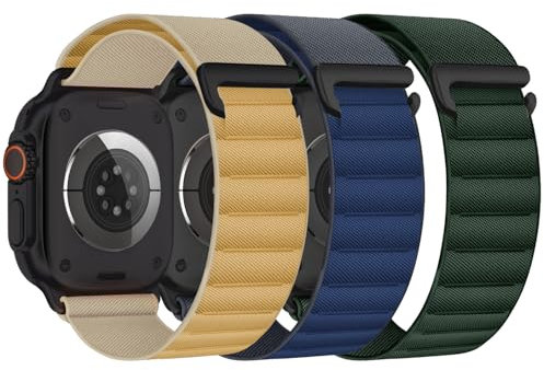 3 Stück Alpine Loop Kompatibel mit Apple Watch Armband 45mm 44mm 46mm 49mm 42mm für Damen Herren, Sport Loop Nylon Sportarmband mit C-Haken für iWatch Ultra 2 SE Series 10 9 8 7 6 5 4 3 2 1