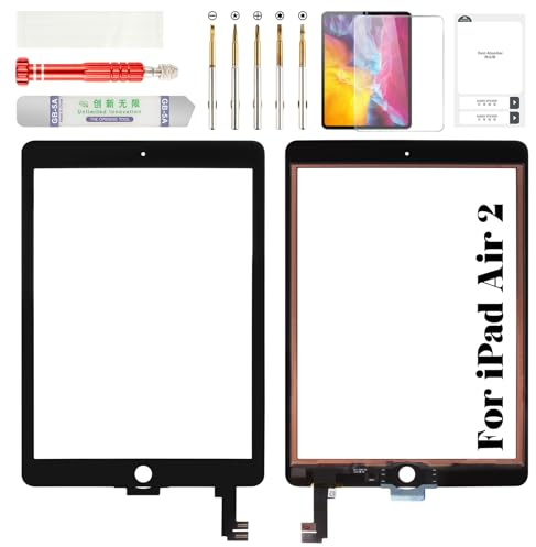 Kit de reparación de pantalla para iPad Air 2 para iPad Air 2, digitalizador de repuesto A1566 para iPad Air 2, pantalla táctil A1567 sin botón de inicio, negro (sin LCD)