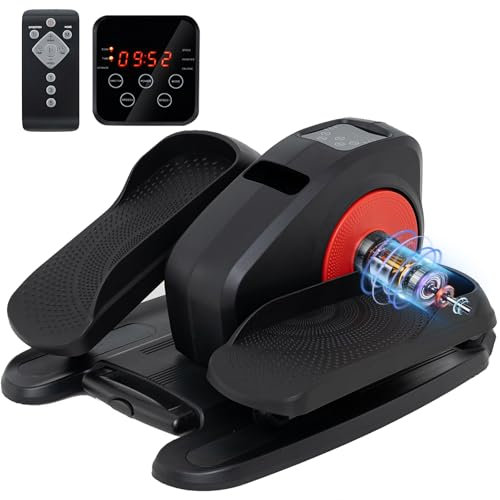 SPOTRAVEL Elliptical Pedal Exerciser, Portable Under Desk Seated Pedal Machine with Display Monitor & Remote Control, Electric Cross Trainer and Ellipse Leg Exerciser for Home Office (Black+Red)