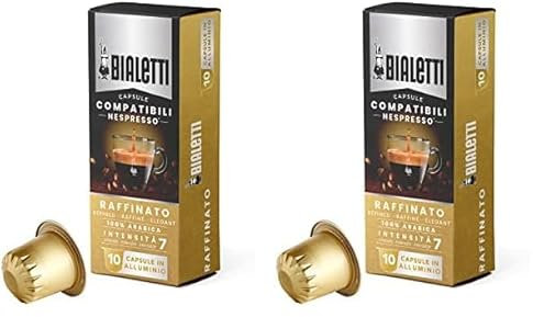 Bialetti Capsules Nespresso compatibles, Goût raffiné (intensité 7, 100% Arabica), Pack de 10 capsules en aluminium 0.80 kg 1.00 ml (Lot de 2)
