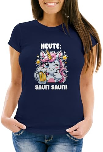 MoonWorks® Damen T-Shirt Einhorn Spruch Sauf Saufi Bier Frauen Party Feiern Fun-Shirt lustig