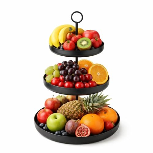 TOPANBIETER 999 Etagère - 3-Etagen - schwarz - Stilvoller Dekoteller aus lackiertem Eisen - Rund - Ø 20 cm