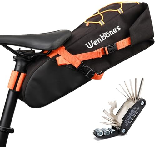 Wenbones 10L wasserdichte Fahrrad Satteltasche, Bike Packing FahrradSatteltaschen Seat Bag, Seat Bag Tour und Seat Pack, kompakte Fahrrad Transporttaschen (Schwarz)