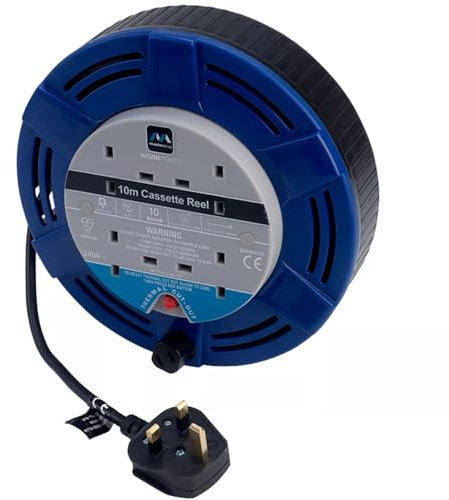 Masterplug MCT1010/4BL Four Socket 10A Cassette Cable Reel with Thermal Cut-Out, 10 Metres, Blue