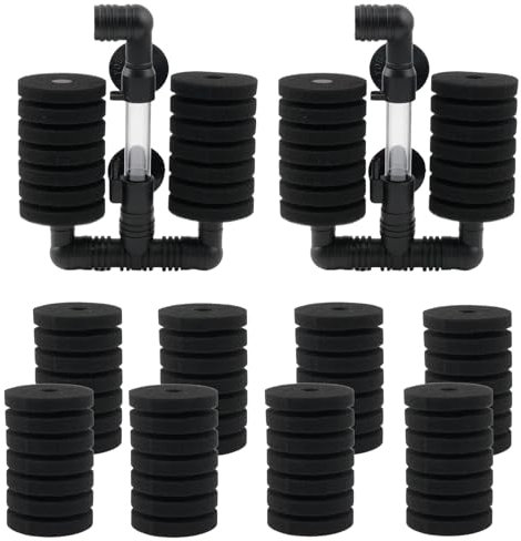 ROSYLEVE 2 Pezzi Filtro ad Aria Acquario Set, Filtro Spugna per Acquario con 8 spugne di Ricambio, Filtro Aria Acquario, Filtro bio, Filtro ad Aria per Filtrazione Biologica e Meccanica