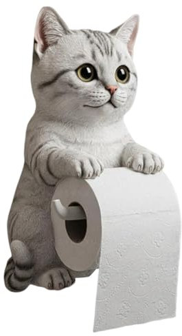 Cat Toilet Roll Holder, Funny Wall Mounted Cat Shaped Toilet Paper Holder, Resin Kitten Statue Tissue Paper Roll Storage for Dorm Home RV Restroom Travel Kitchen 22x16x12cm