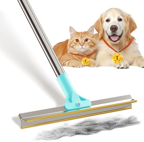 WhiffleTails Xtra Pet Hair Removal Broom Reusable Carpet Rake with 131cm Handle for Dog & Cat Hair Heavy-Duty Carpet Scraper Tool & Pet Hair Remover for Carpets, Rugs & Pet Areas