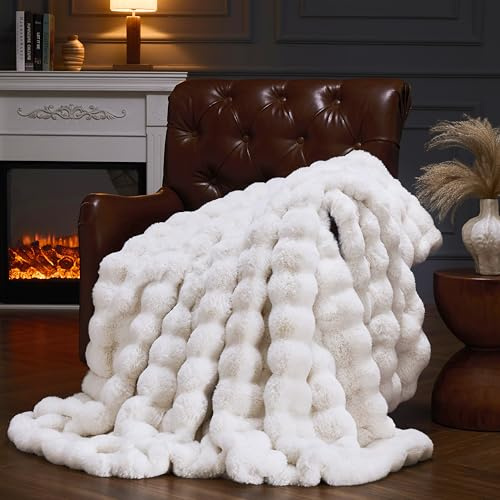 YBIKE Kunstpelz-Kuscheldecke mit Hase-Design Wurfdecke aus Blasenstoff 230x230cm, Luxuriöse Flauschige und Weiche Pelz-Sherpa Decke für Bett, Sofa, Couch (Beige)