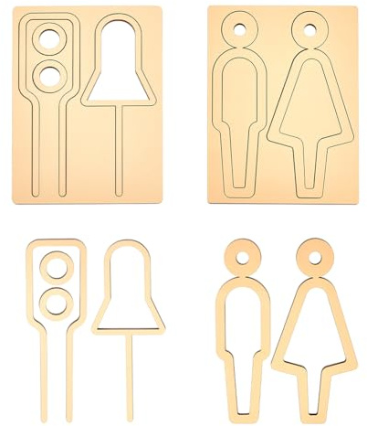 AHANDMAKER Confezione da 2 cartelli da bagno in acrilico per uomini e donne, con retro autoadesivo per porta del water, per ufficio, negozio, salone, decorazione da parete, dorata, 6,2 x 4,5 pollici