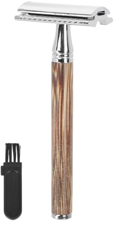STOBAZA Vintage Bamboo Handle Double sided Manual Razor Bartpflege Tool Sicherer Nassrasierer für Herren Glatte Rasur für Reise und Alltag