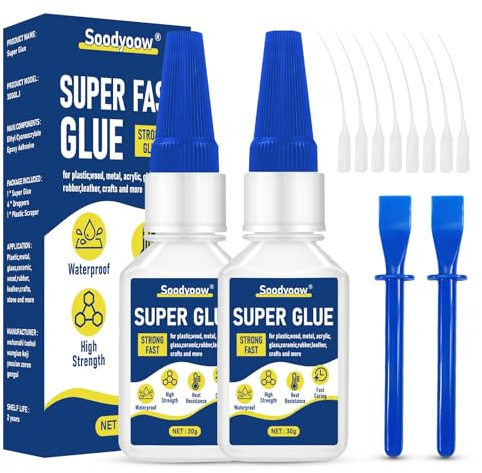 Soodyoow 2 * 30g Super Colla, Colla Istantanea Extra Forte, Attaccatutto Forte Universale, Super Colla Istantanea Permanente per l'Incollaggio Di Plastica, Vetro, Ceramica, Legno, Metallo e Altro