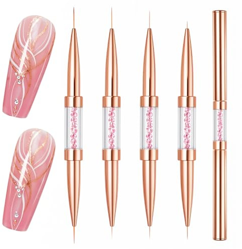 Qianyu 4pcs Nail Art Brushes, Double Ended Super Fine Liner Striper Brush Kit 5/7/9/11mm French Tip UV Gel Polish Art Drawing Painting Design Pen for Elongated Long Thin Lines Precise Details
