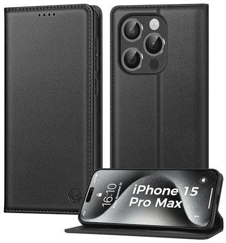 Kirnntca Handyhülle für iPhone 15 Pro Max Hülle, Kartenfach Premium PU Leder Klapphülle Schutzhülle, Standfunktion Tasche Flip Case für iPhone 15 Pro Max - Schwarz