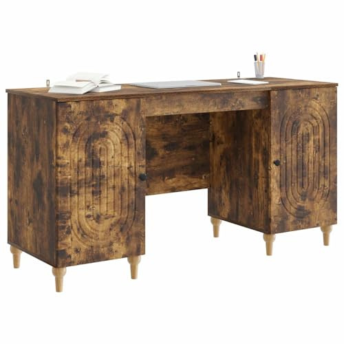 vidaXL Schreibtisch Geräucherte Eiche 142,5 x 50 x 75 cm Holzwerkstoff, Wohnzimmer, Rechteckiger Tisch, Moderner Stil, Viel Stauraum, Holzwerkstoff, Minimalistisch, Funktionell