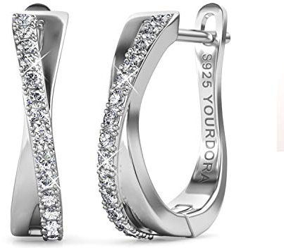 YOURDORA Creolen Silber Damen Klein Ohrringe 925 Silber Rhodiniert Kreolen 15mm mit Zirkonia aus Österreich (Weißgold)
