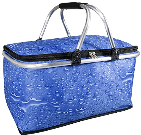 foolonli Alu Einkaufskorb Thermokorb Kühltasche Korb faltbar Picknick Camping Neu Tropfendesign 30 L Blau