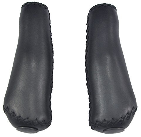 UPANBIKE Fahrrad Griffe Ergonomisches Design Leder Handgenäht für Mountainbike Rennrad Klapprad(Ein Paar,Schwarz)