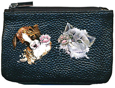 Syl'la Chien Chat Porte Monnaie et cle en Cuir pour Femme Noir