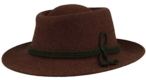 Breiter Herren Trachten-Hut Filz-Hut Herren-Hut – Tiefenbacher – Aus 100% Wolle mit grüner Kordel-Garnitur – Bogart – Wasserabweisend