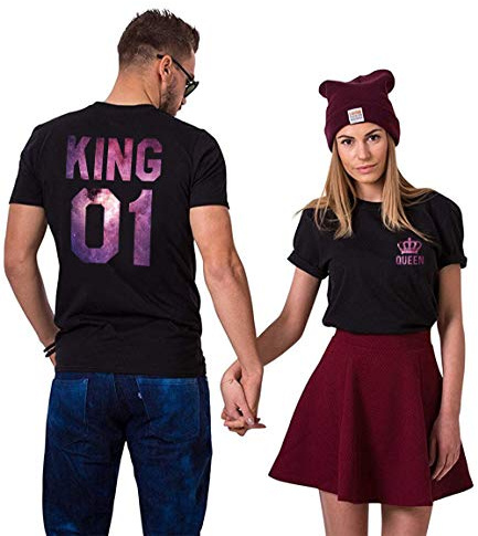 King Queen T-shirts à manches courtes, pour couple, en 1 lot, Sky Black Queen, S