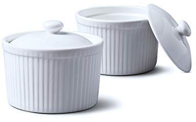 WM Bartleet & Sons 1750 Lot de 2 ramequins traditionnels profonds en porcelaine Ø 9 cm avec couvercles - TSET34 - Blanc