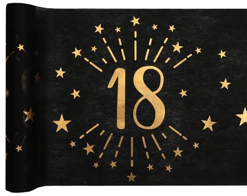 SANTEX 6787-18-30, Tischläufer mit glitzerndem Alter, Metall, Schwarz/Gold, 18 Jahre