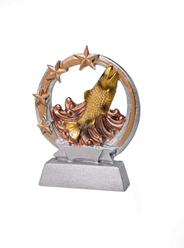 Henecka Angeln-Pokal, Angeln-Resinfigur Fisch, Silber mit Gold, mit Wunschgravur, Größe 12,5 cm