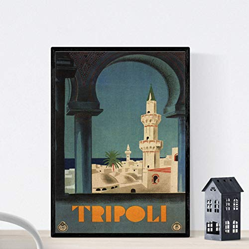 Nacnic Vintage Poster Weinleseplakat von Frankreich und Italien. Treffen Sie Tripoli. A3 Größe