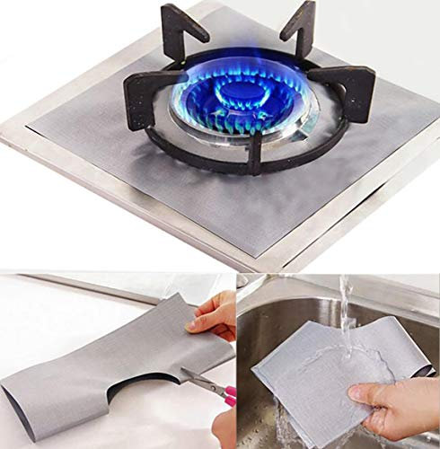 2 x FireMat Gasherd Abdeckung für Ihren Gas Brenner (27x27cm, Silber,2 Stück) Der Optimale Schutz beim Kochen. Nie wiede Putzen, Kratzen oder Scheuern