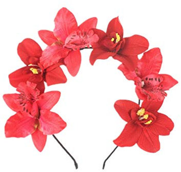YAZILIND Orchid Flower Wreath Headband Wedding Bridal Costumes Headwear Women Hair Accessories Headdress Red