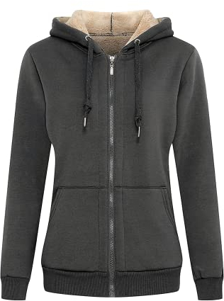LBL Veste Polaire Femme Chaud Doublure Polaire Zippée à Capuche Sweat-Shirt Manches Longues pour Hiver Gris Foncé XL