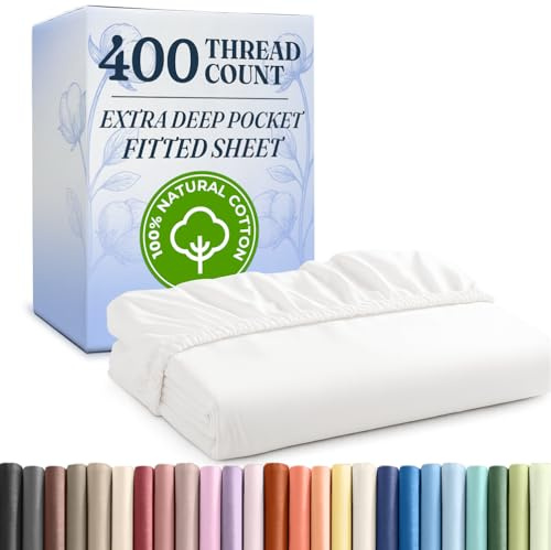 Cotton Fitted Sheet Queen Size - 100% Cotton - 400 Thread Count - White