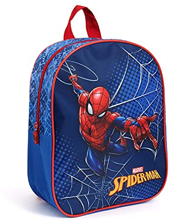 PERLETTI Spiderman Kindergartenrucksack Kleine Jungen 3 4 5 6 Jahre - Marvel Superheld Rucksack Blau und Rot für Kinder - Spider Man Kindertasche Kleinkind Vorschule Kindergarten Outdoor - 30x24x10 cm