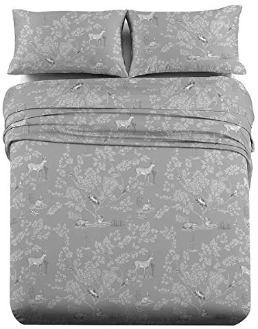 Royal Tradition Heavyweight Flanell, 100% Baumwolle, King Size, 4-teiliges Bettwäsche-Set, Stift Zeichnung Hirsch, Druck, 170 g/m²