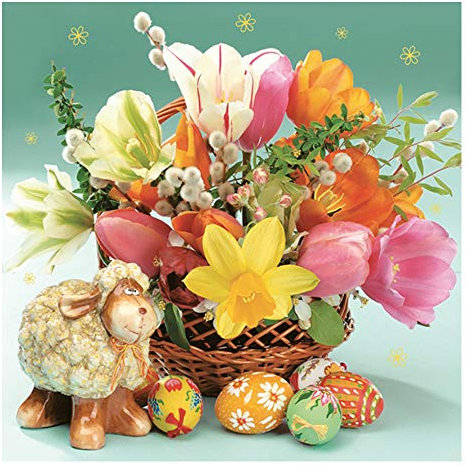 20 Servietten / Napkins Ostern - ca. 33 x 33 cm 3-lagig - Osterkorb Eier Blumen Lamm - Tisch-Deko Basteln Serviettentechnik