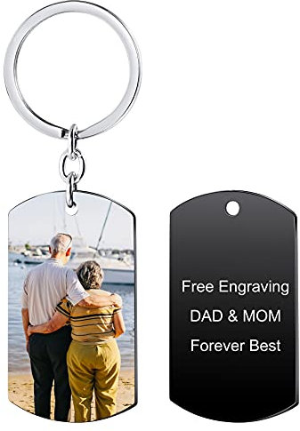 MunkiMix Porte Clef Personnalisable Porte Clé Personnalisé Gravure Photo/Date/Texte Porte Cles Personnalisée Acier Inoxydable Porte-clés Personnalisé Image pour Hommes Femmes Garçons Filles (B1)