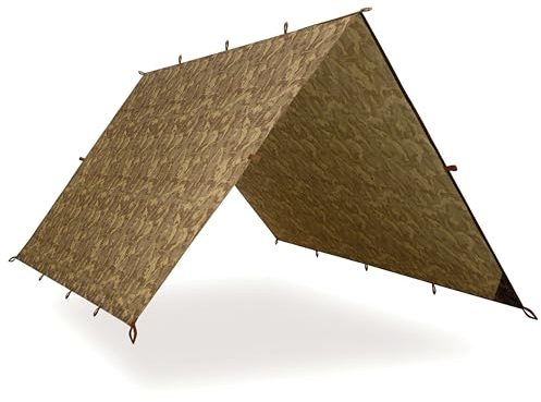 AquaQuest Safari wasserdichte Camping-Plane - Leichter Sonnenschutz oder Regenschutz - Wandern, Rucksackreisen & Hängematte, 4,5 x 4,5 m Wahre Gelände-Tarnung