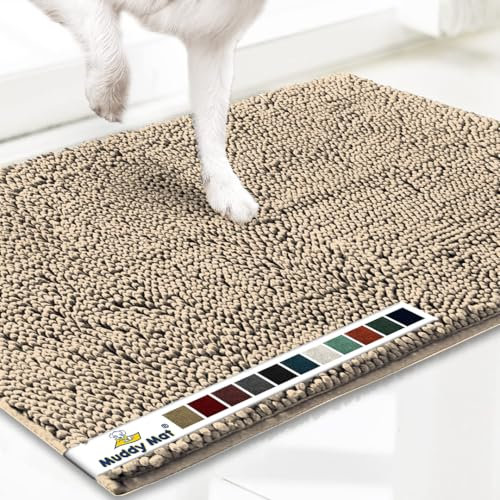 Muddy Mat® AS-SEEN-ON-TV Highly Absorbent Microfiber Door Mat and Pet Rug, Non Slip Thick Washable Area and Bath Mat Soft Chenille for Kitchen Bathroom Bedroom Indoor and Outdoor - Beige Large 35X24